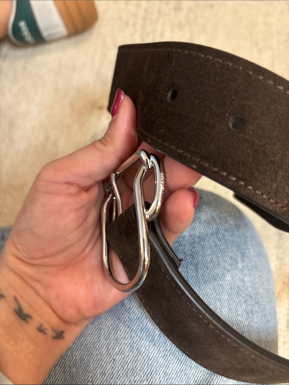 Toteme Dark Brown Suede Belt Silver Buckle - Picture 3 of 4